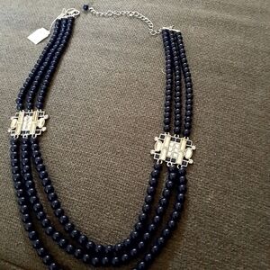Lia Sophia Navy Multi-Strand Necklace with Crystal Accents